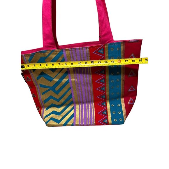 Laurel Burch Cat Geometric Large Shoulder Tote Bag Beaded Inner Pockets EUC - Picture 8 of 13